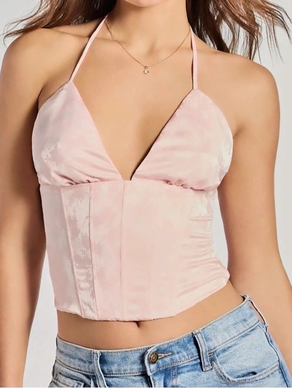 Windsor Floral Lace-Up Corset Crop Top in power pink